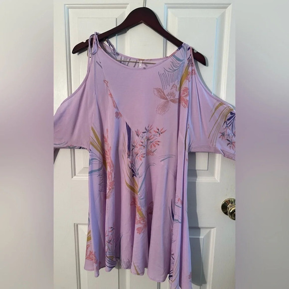 FREE PEOPLE Clear Skies Lavender Floral Cold Shoulder Tunic Mini Dress XS Bell - Picture 7 of 12